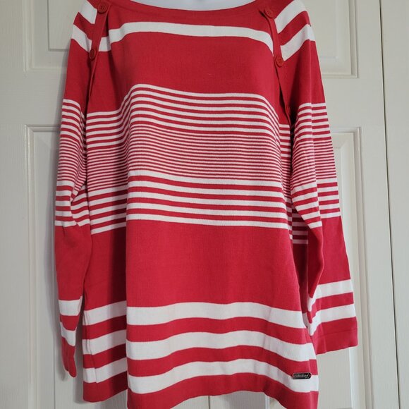 Collection L Women Boat Neck Fine Knit Cotton Striped Sweater Size US 16 NWT - Picture 2 of 3